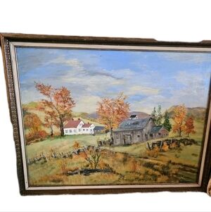 Vintage Fall Landscape Oil Painting, Home Art Decor. Countryside Landscape Paint